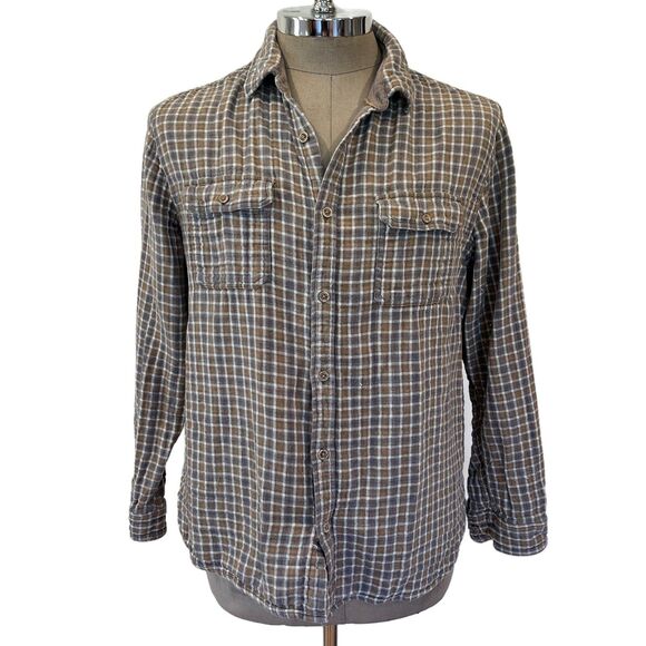 Carbon 2 Cobalt Grey Yellow Button Front Plaid Shirt Large Cotton **Flaw - Picture 9 of 11